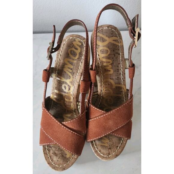 Sam Edelman Mae Saddle Suede Platform Chunky Heel Sandals Brown Spice Size 7M - Picture 8 of 12